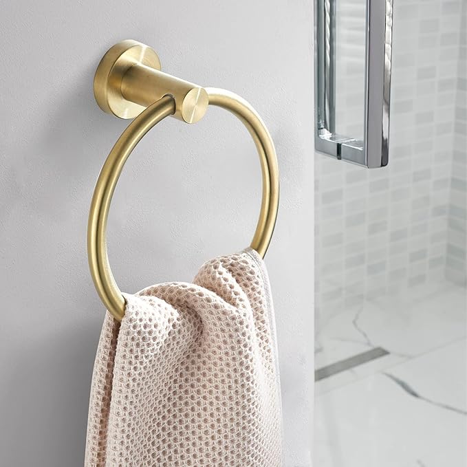 Gold Bathroom Hardware Set, Brushed Gold Toilet Paper Holder Towel Ring Robe Hooks Wall Mount Hand Towel Holder Bath Accessories Stainless Steel, 3 Pieces