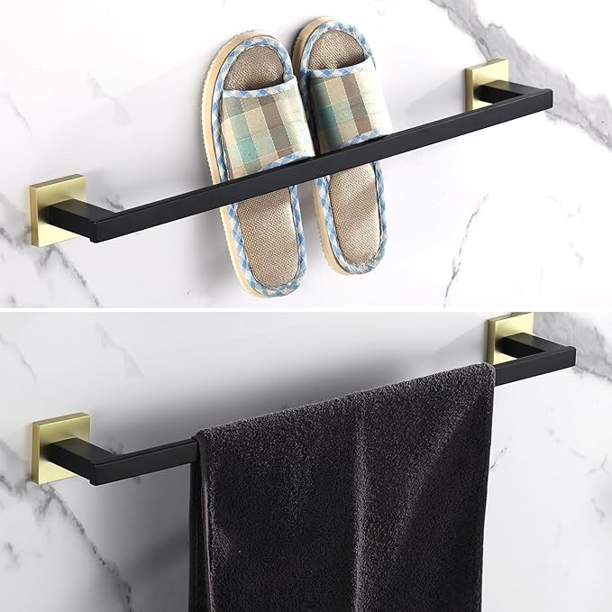LANC 24-Inche Bathroom Towel Bar for Bathroom Wall Mounted Matte Black and Gold Bath Towel Rack Stainless Steel Towel Rod for Restroom Hotel Towel Holder Towel Hanger, A9010GK-L6