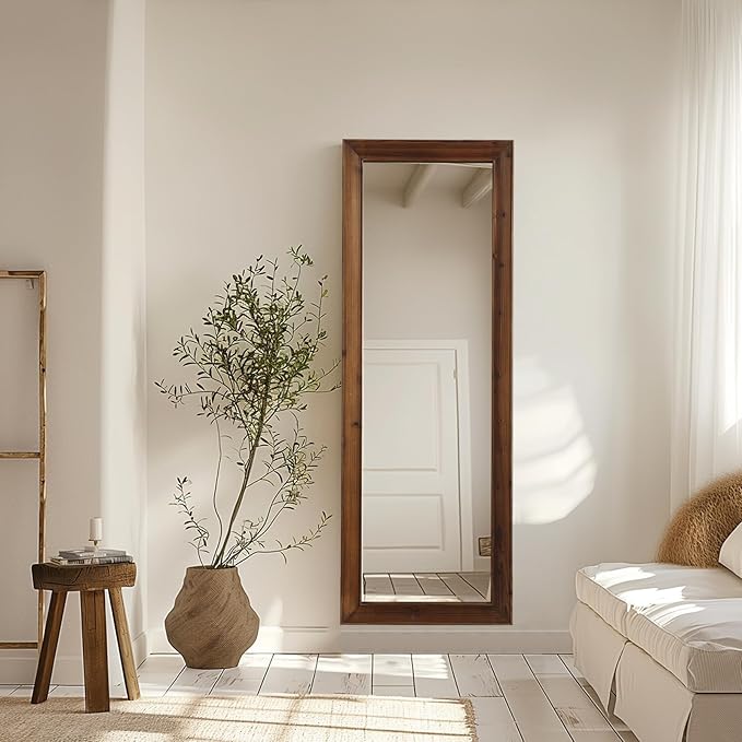 MELOMOIR Rustic Farmhouse Full Length Mirror, 56"x21" Wooden Floor Mirror, Leaning or Hanging, Suitable for Bedroom, Living Room, Cloakroom