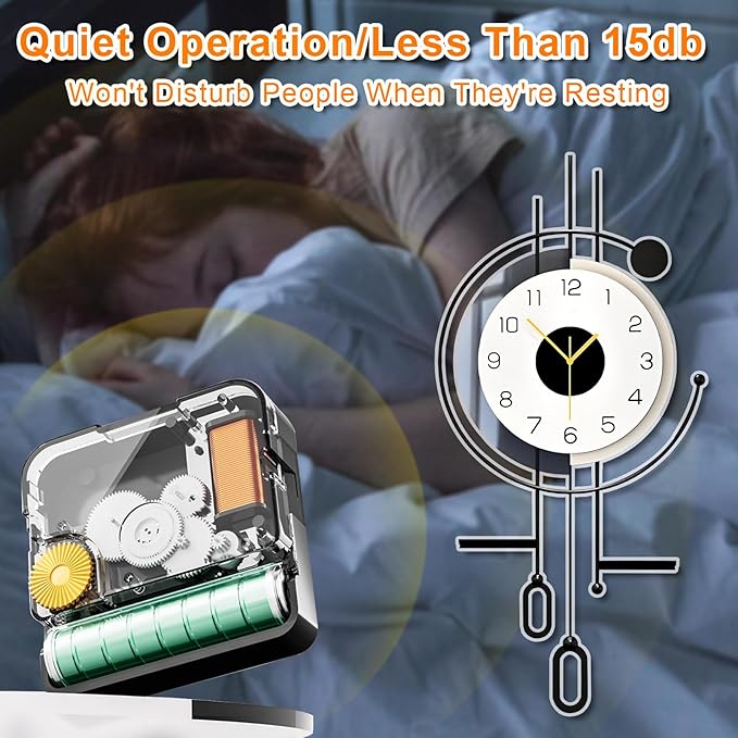 Modern Wall Clock - Large Decorative Metal Wall Clock with Pendulum Silent Non-Ticking Battery Operated Wall Decor for Living Room Office Bedroom Kitchen Hunting Household (16.5 * 34.7in)