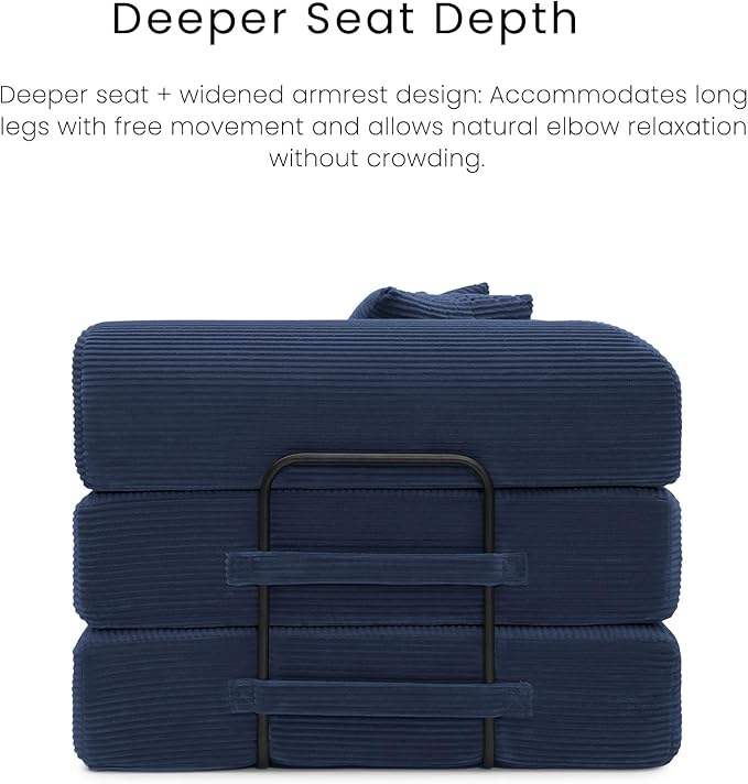 Compression Sofa - 79'' Convertible Sofa Bed, Boneless Couch in a Box, Modular Corduroy Foldable Sleeper Sofa with 2 Pillows, Loveseat Couches for Living Room (Corduroy Fabric, Blue)