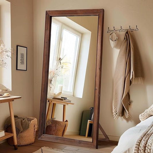 MELOMOIR Rustic Farmhouse Full Length Mirror, 71"x32" Large Floor Mirror Wood Frame, Free Standing Mirror Leaning Hanging, for Bedroom Living Room Cloakroom, Wood