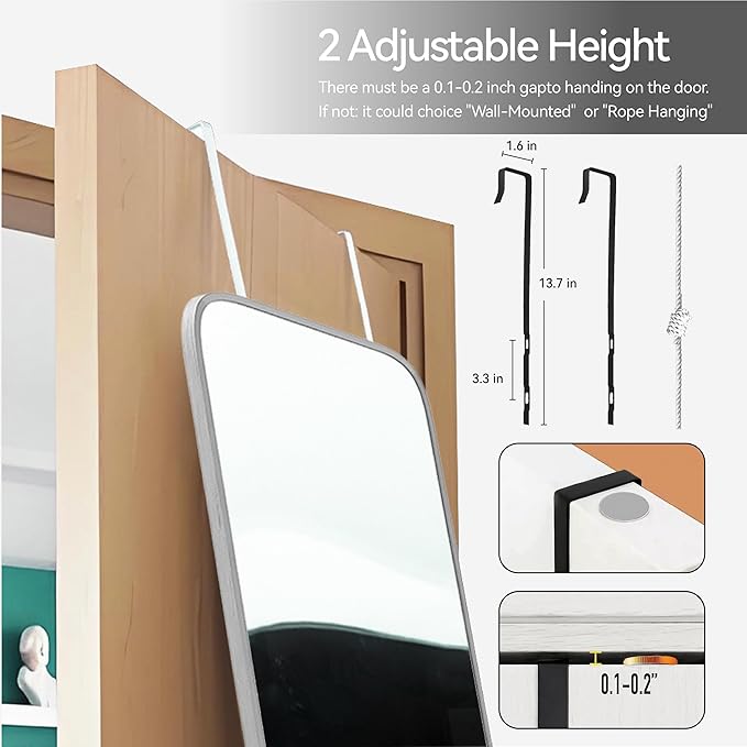 47x14 Mirror Rectangle Full Body Length Door Hanging Wall Mounted Aluminum Alloy Metal Frame Dressing Make-up Mirrors for Entryway Bedroom Bathroom Living Room 47 14 inch Silver