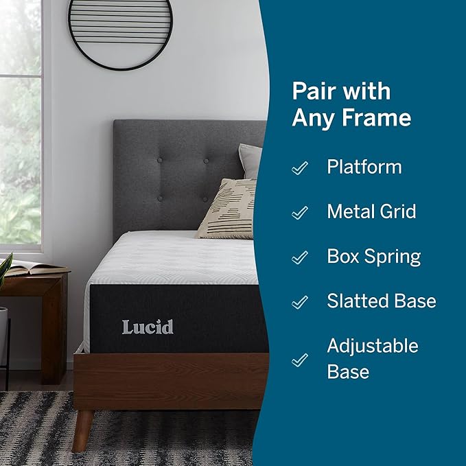 Lucid 12 Inch Memory Foam Mattress - Medium Plush Feel - Infused with Refreshing Bamboo Charcoal and Cooling Gel - Bed in a Box - Temperature Regulating, Pressure Relief - Breathable - California King