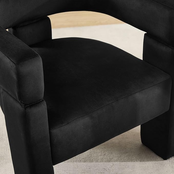 Black Dining Chairs Set of 2, Upholstered Velvet Barrel Chairs with Arms Comfy Side Chairs for Living Room/Dining Room/Reception