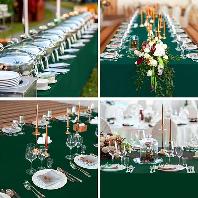 Rectangle Tablecloths 90x132 Inch 10 Pack Dark Green Tablecloth for 6ft Washable Decorative Polyester Table Cloths for 8ft Dining Table Banquets Buffet Parties and Wedding
