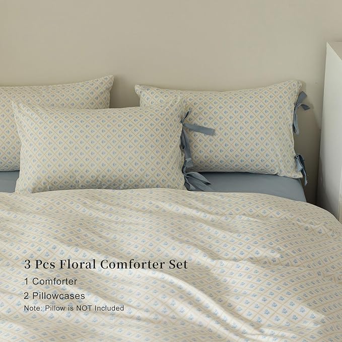 EAVD Boho Floral Comforter Set Twin XL Soft Fluffy Microfiber Chic Shabby Blue Floral Bedding Comforter Set 1 Twin XL Comforter and 2 Pillowcases Reversible Botanical Comforter Set for All-Season