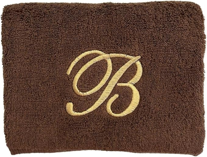 Brown Monogrammed Hand Towels for Bathroom - Luxury Hotel Quality Personalized Initial Embroidered Towel for Powder Room, Spa - GOTS Organic Certified - Set of 2 Beige Letter F