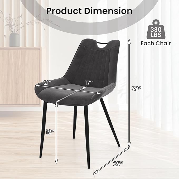 Giantex Dining Chairs Set of 4, Soft Velvet Upholstered Kitchen Dining Room Chairs w/Handle, Metal Legs, Curved Back, Modern Armless Accent Side Chair for Living Room, Restaurant (Velvet Gray)