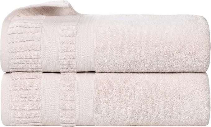 Superior Venice Zero Twist Cotton Medium Weight Towels, for Guest Bath, Bathroom, Shower, Spa, Plush Towels, Bath Essentials, Ribbed Textured Border, Bath Towels, Set of 2, Silver