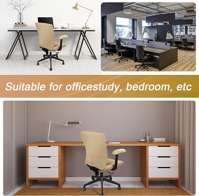 Tallew 4 Pcs Office Chair Covers Set Computer Universal Protective Stretchable Chair Seat Covers Desk Armrest Slipcovers Pads Office Cushion Backrest for Rotating (XL,Camel)