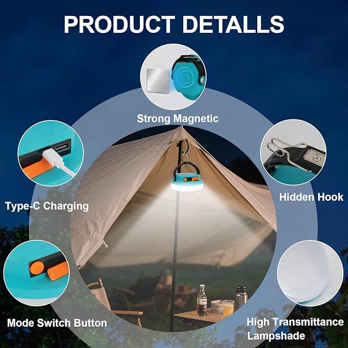 Rechargeable Camping Light MAYDENG 4000mAh , 100W, Waterproof LED Light. Suitable for Outdoor Emergencies, Hiking, and Backpacking.