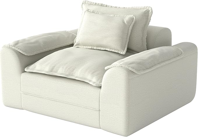 Hobestluk Cloud Single Sofa Memory Foam Couch with Deep Seat L Shaped Sofa with Removable Cover Large Couch for Living Room (Beige, Single Sofa)