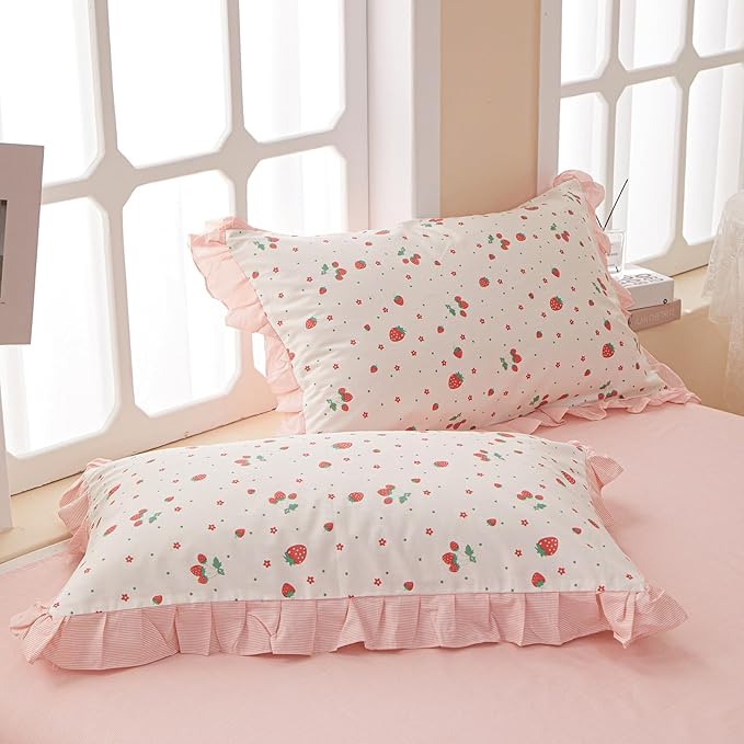 EAVD French Style Garden Pink Floral Comforter Set Queen Girls Fluffy Soft Microfiber Chic Shabby Floral Bedding Set with 2 Pillowcases Fresh Ruffled Botanical Comforter Set for All-Season