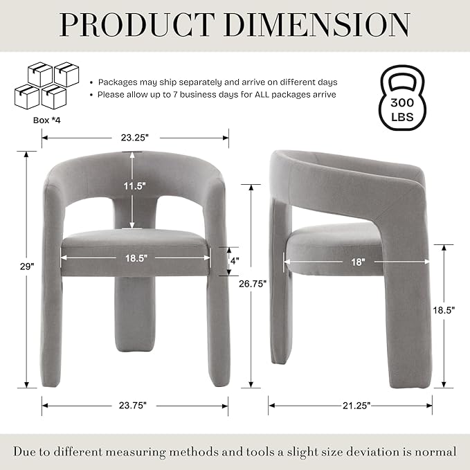Modern Chenille Dining Chairs Set of 4, Upholstered Barrel Chairs with Arms Comfy Accent Side Chairs for Living Room/Dining Room/Reception, Grey
