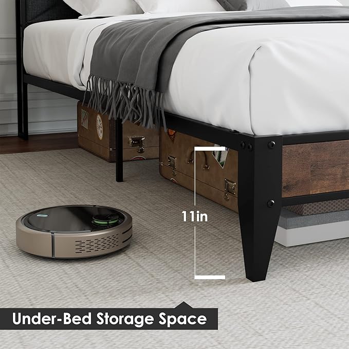 IDEALHOUSE King Size Bed Frame with Storage Headboard, Platform Bed with Charging Station, Solid Metal Bed Frame, No Box Spring Needed, Easy Assembly