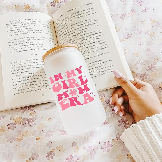 Gifts For Girl Mom, Girl Mom Gifts For Mom, New Mom, Gifts For a Mom of Girls, 16oz Glass Cup with Lid and Straw, Birthday Gifts For Pregnant Mom, Expecting Mom, Mama, Mom To Be