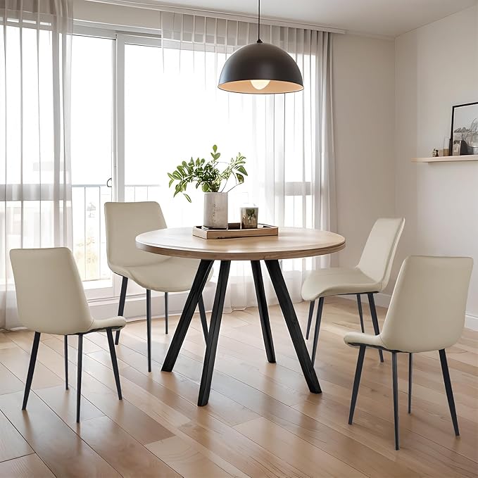 Dining Chairs, Modern PU Leather Dining Room Chair with Sturdy Metal Legs, Upholstered Seat Dinner Chairs Accent Side Chairs for Indoor Kitchen Living Room (Tan, Set of 4)
