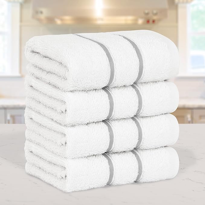 4 Packed White Washcloth Set, 100% Turkish Cotton Washcloths Washrags, Small Hand Face Towels for Bathroom and Kitchen, Light Gray