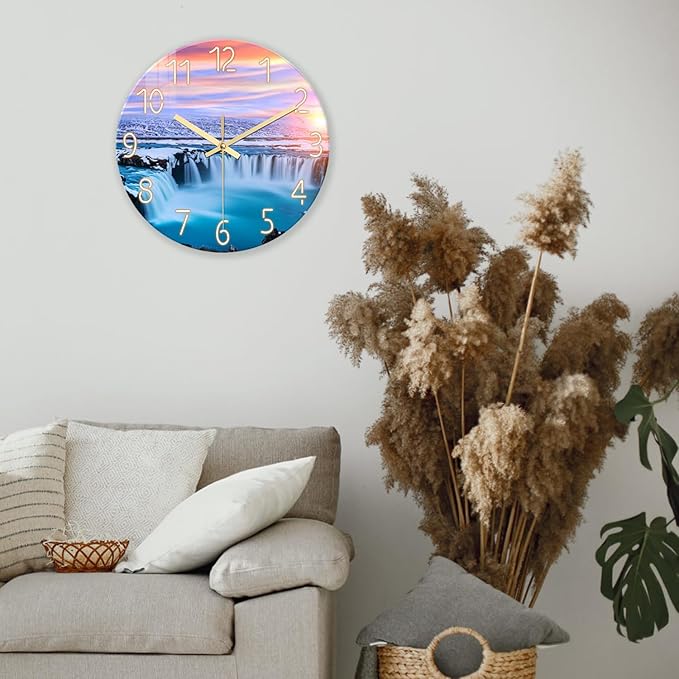 XNM 20 Inch Large Decorative Wall Clocks for Living Room Blue Clock Battery Operated Glass Blue Beach Wall Clock Non Ticking