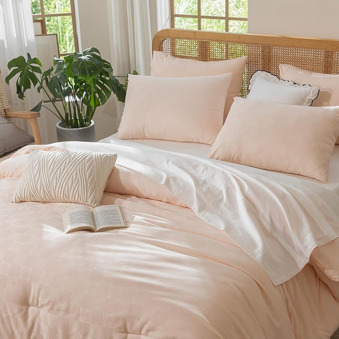 3 Pieces Soft Waffle Comforter Set King Pink, Lightweight Bedding Set for All Season Comfy Breathable Waffle Weave Comforter (104 in Comforter & 2 Pillowcases)