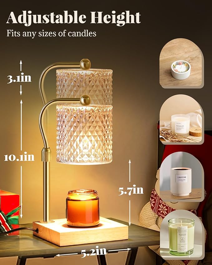 Candle Warmer Lamp with Timer Dimmer Adjustable Height, Birthday Gifts for Women, House Warming New Home Decor Gifts for Mom, Electric Wax Warmer for Jar Candles, Amber