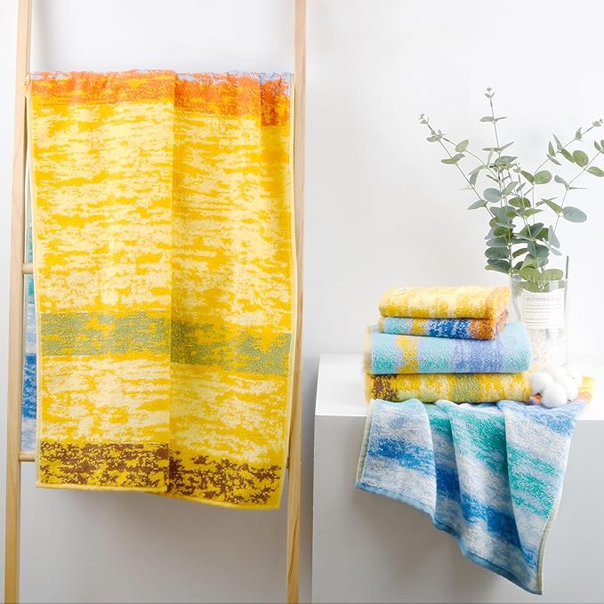 SEMAXE 18-Pack Bath Towel Set Include 6 Bath Towels, 6 Hand Towels, 6 Wash Cloths, 100% Cotton Bathroom Towels with Hanging Loops, Soft & Absorbent Towel, Colorful Towel - Wheat Field Collection