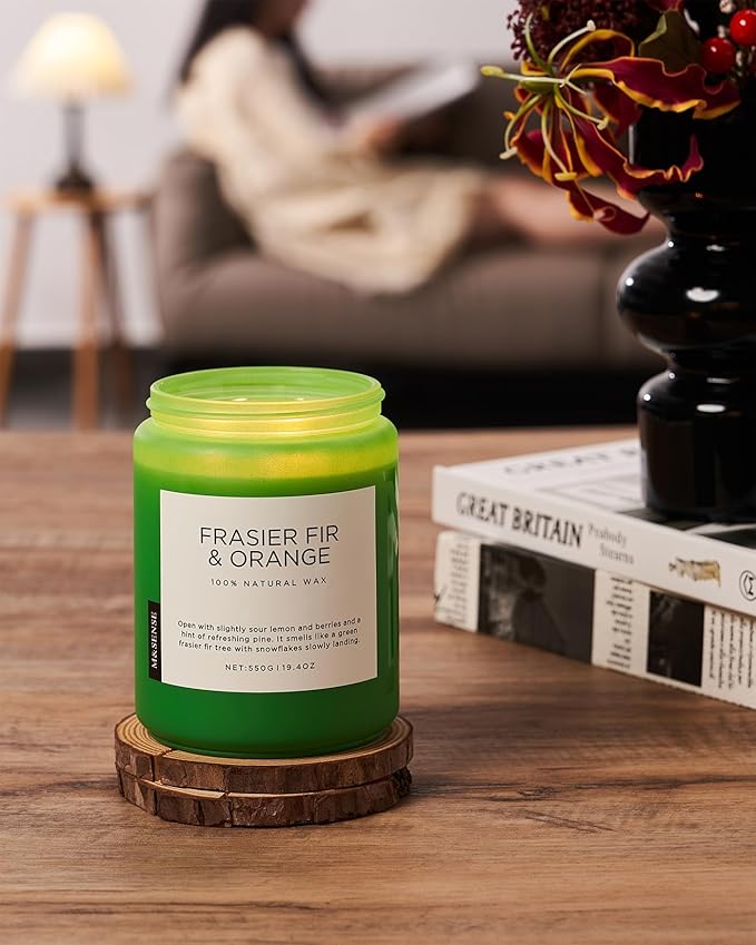 M&SENSE Fir & Orange Large Candle for Home Scented 19.4oz 110 Hour Clean Non Toxic Long Lasting Organic Natural Soy Wax Highly Scented Holiday Candle Gifts for Home Decor