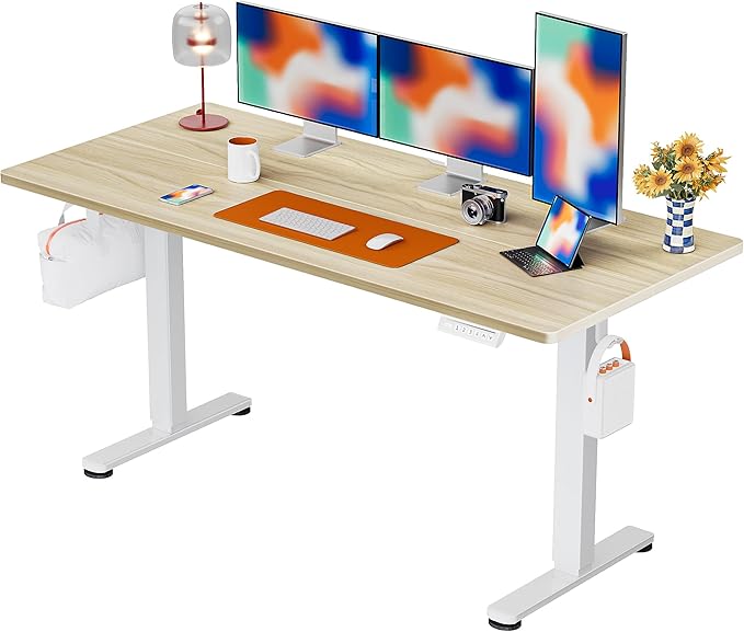 ErGear Height Adjustable Electric Standing Desk, 63 x 28 Inches Sit Stand up Desk, Large Memory Computer Home Office Desk with Two-Piece Desktop (Natural)