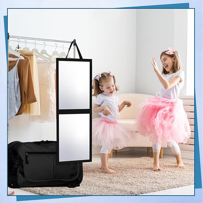 Foldable Portable Full Length Mirror for Dorm Dance Backstage Camping Travel Hanging Folding Makeup Body Mirror for Dancers Artists Home Aestheticians Spa(Black,33.5" X 13.4")