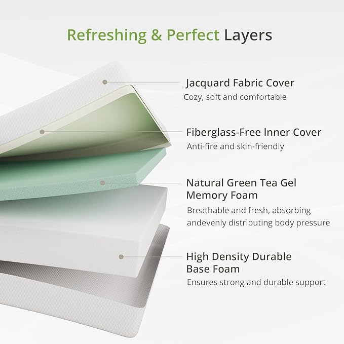 EGOHOME 12 Inch Queen Mattress, Memory Foam Mattress in a Box with Cooling Green Tea Gel, Relieve Pressure with Medium Support, CertiPUR-US Certified, 80''L x 60''W, White