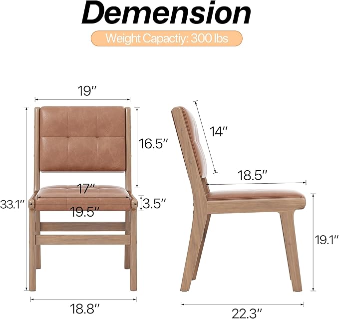 KCC Modern PU Leather Dining Chairs Set of 4, Upholstered Kitchen Chairs with Solid Wood Legs and Comfortable Seat for Dining Room/Lounge/Bedroom(Brown)