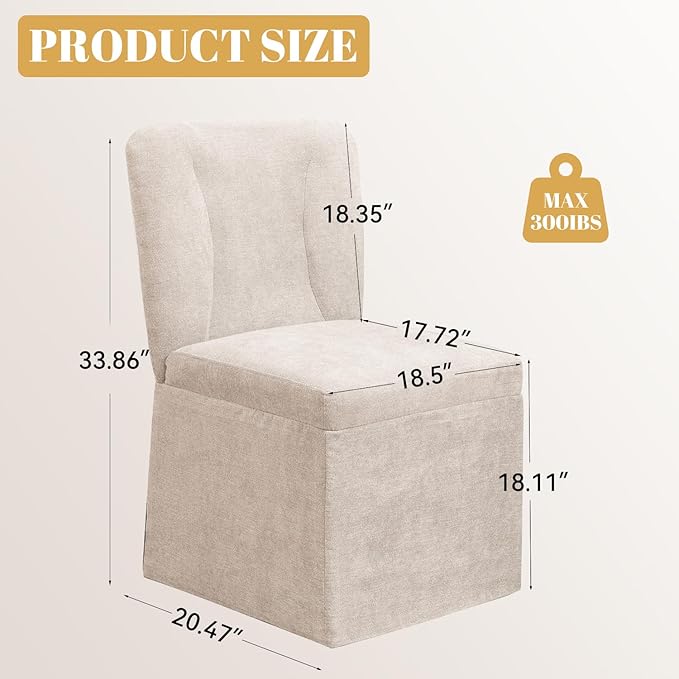 Upholstered Dining Chairs Set of 6, Kitchen Table Chairs, Modern Dining Room Chairs with Metal Frame & Linen Fabric, Beige