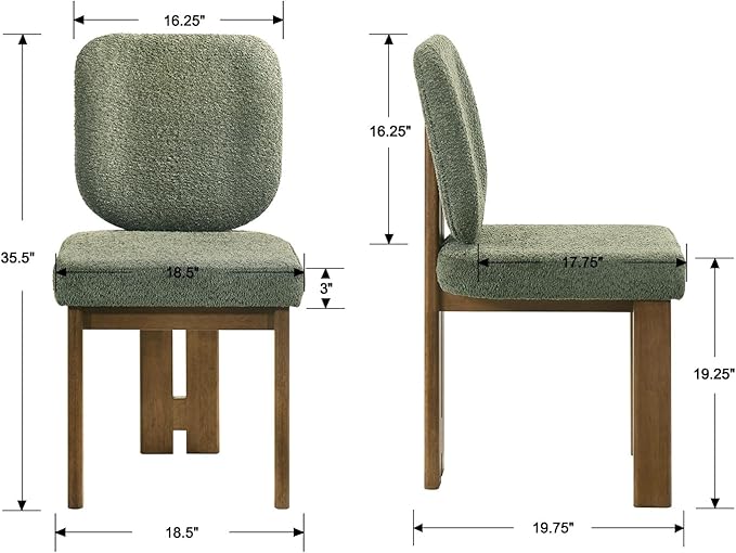 Modern Dining Chairs Set of 4, Farmhouse Chenille Upholstered Wooden Kitchen Chairs with Back, Side Armless Dining Room Chairs with Walnut Wood Legs for Kitchen Restaurant, Green