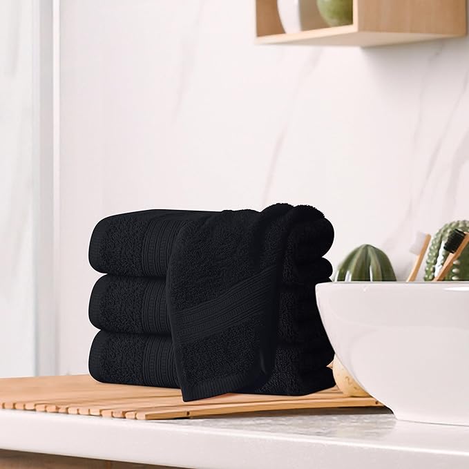 BOUTIQUO Ultra Soft Cotton 6 -Piece Hand Towel Set 16x24 Inch, Ideal for use in Bathroom, Kitchen, Gym, Spa & General Cleaning, Compact & Lightweight Multi Purpose Hand Towels - Black