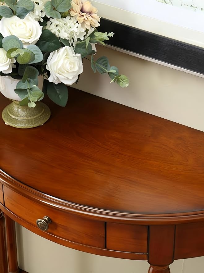 Solid Wood Console Table with Drawer, Semi-Circle Entryway Storage Shelf, Half-Moon Porch Table Side Elegant Vintage Sofa for Living Room (35.4" L x 15.0" W x 34.4" H)
