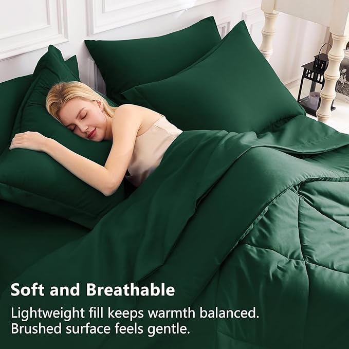 CozyLux California King Comforter Set Emerald Green - Cal King Bed in a Bag 7 Pieces, Luxury Soft Bed Set for All Seasons, Bedding Set with Down Alternative Comforter, Sheets, Pillowcases & Shams