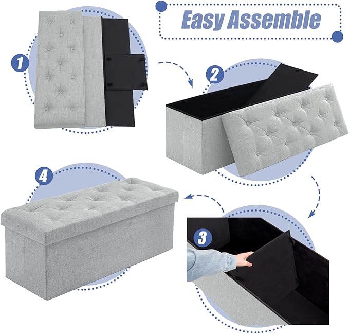 BRIAN & DANY 43 Inches Ottoman with Storage, Linen Storage Ottoman Bench, End of Bed Benches, Folding Ottomans for Bedroom, Living Room and Entryway (Light Gray)
