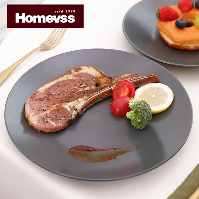 Stoneware Two-Tone Colors Life 12pc Dinner Set，Outside Shiny Black + Inside Matte Glaze Warm Grey
