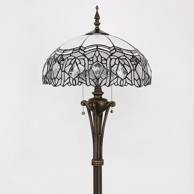 Tiffany Floor Lamp White Stained Glass Crystal Standing Reading Light 16X16X70 Inches Antique Pole Corner Lamp Decor Bedroom Office Living Room