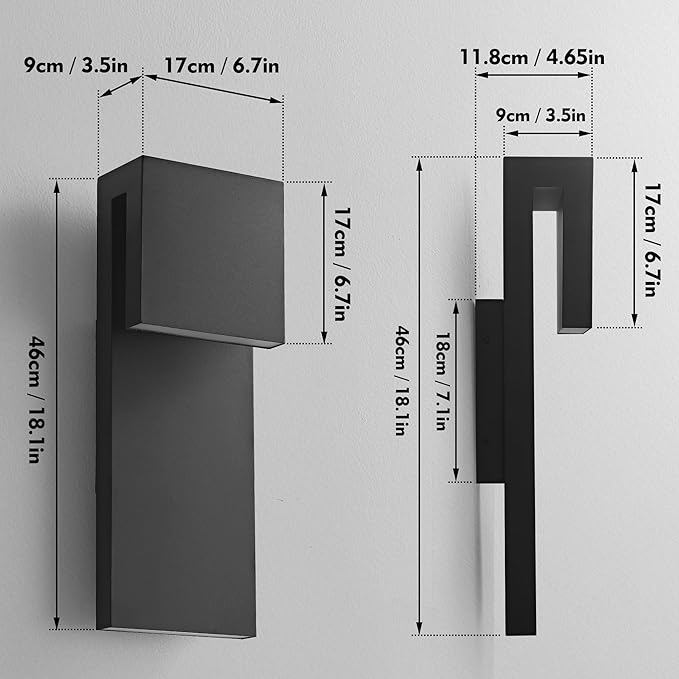 Modern Large Outdoor Wall Lights Integrated LED Outdoor Wall Sconces Lighting, Contemporary Exterior Lighting Fixtures Outside Wall Mount Lights for House Porch Front Door Garage, Matte Black 2 Pack