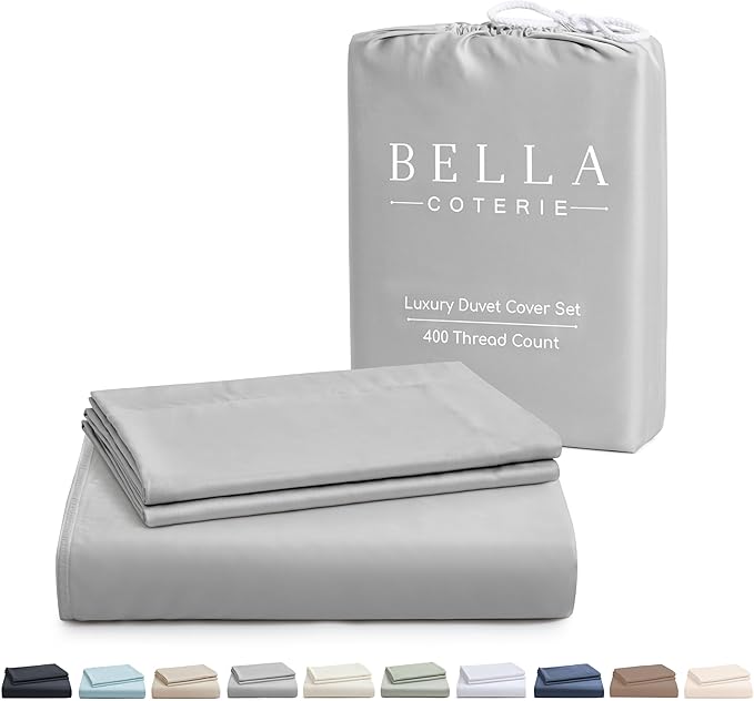 Bella Coterie Luxury Bamboo Viscose California King Size Duvet Cover Set | 100% Organically Grown | Corner Ties | Ultra Soft | Cooling | Two Pillow Shams | 106 x 94 | No Insert [Grey Mist]