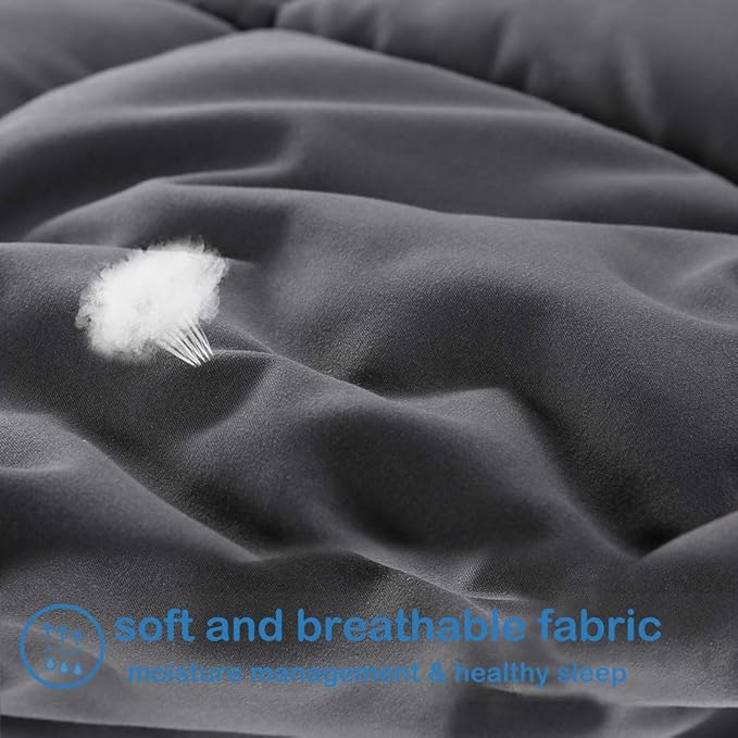 EASELAND Full Size Down Alternative Comforter - Quilted Duvet Insert for All Seasons, Soft Lightweight with Corner Tabs, Summer Winter Warm Bedding, Dark Grey 82×86 Inches