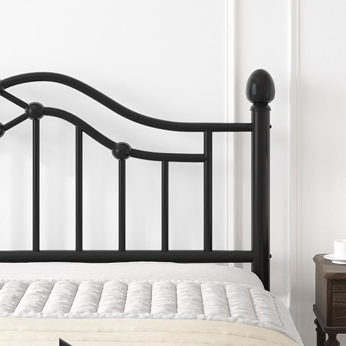 Twin Metal Platform Bed Frame for Kids, Bed Frame with Victorian Headboard and Footboard, Strong Metal Slats Support, No Box Spring Needed, Easy Assembly, Noise Free, Black