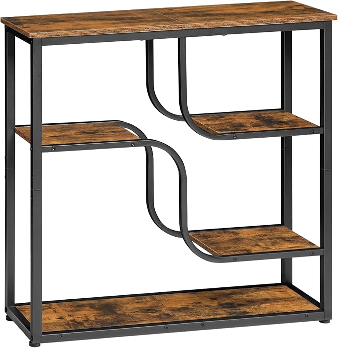 HOOBRO 29.5" Console Table, 5-Tier Sofa Table, Behind Couch Table with Storage Shelves, Narrow Entryway Table for Hallway, Living Rooms, Entryway, Rustic Brown and Black BF69XG01