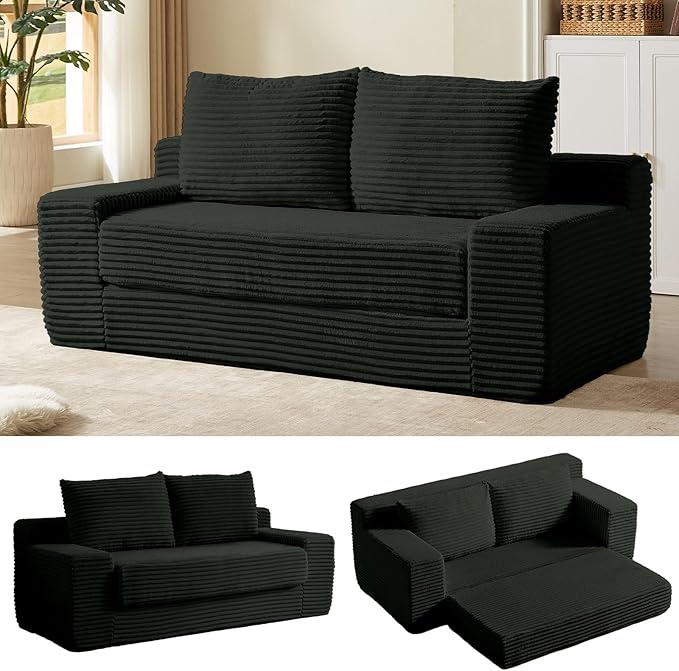 70.87" Loveseat Sofa Bed - Corduroy Upholstered, Comfy Deep Seat & Modern Design - Small Space Friendly, No Assembly Needed - Ideal for Living Room, Bedroom, Apartment, Home Office, Grey
