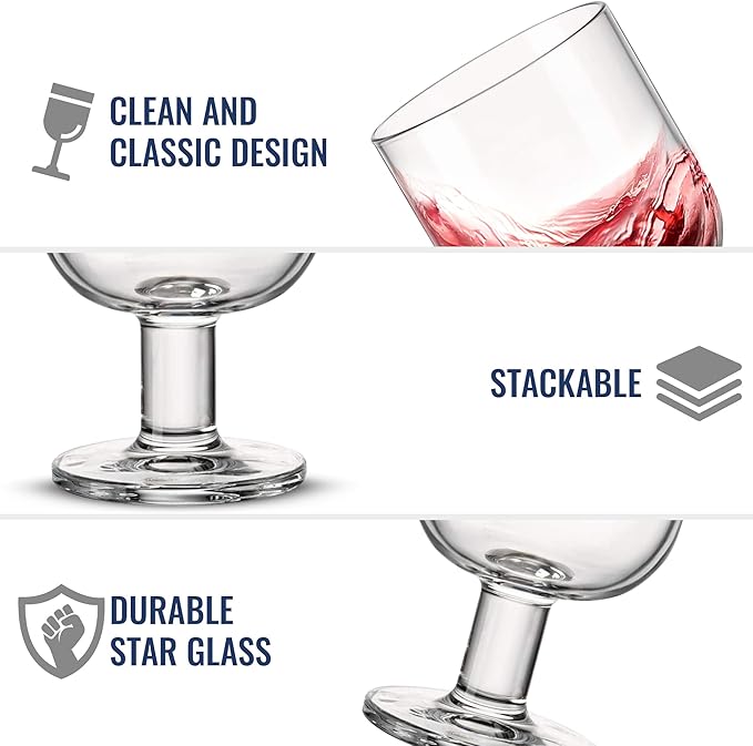 Bormioli Rocco Hosteria Set Of 6 Stackable Wine Glasses, 5.5 Oz. Goblet, Clear Tempered Glass, Made In Italy.
