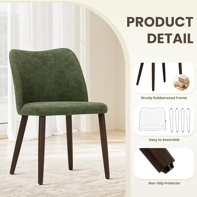 Wooden Dining Chairs Set of 4, Upholstered Kitchen Dining Room Chair, Modern Farmhouse Dinner Chair for Restaurant & Cafe, Green