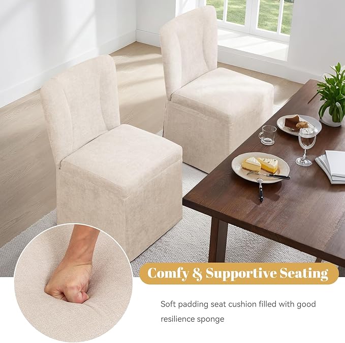 Upholstered Dining Chairs Set of 4, Kitchen Table Chairs, Modern Dining Room Chairs with Metal Frame & Linen Fabric, Beige