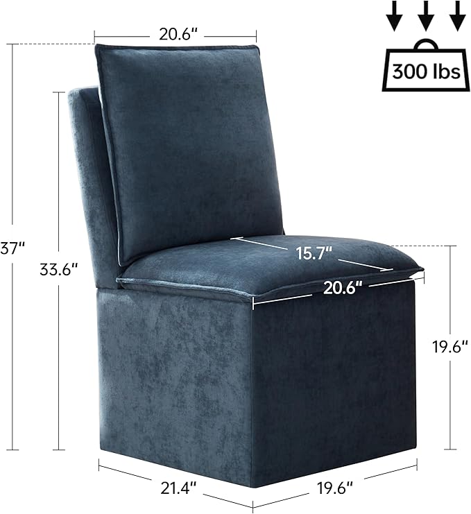 VKNOW Upholstered Dining Chairs Set of 4, Modern Rolling Chairs with Storage and Wheels, Linen Armless Chair with Cushion and Backrest, Dining Room Chairs for Living Room Kitchen Bedroom, Nav